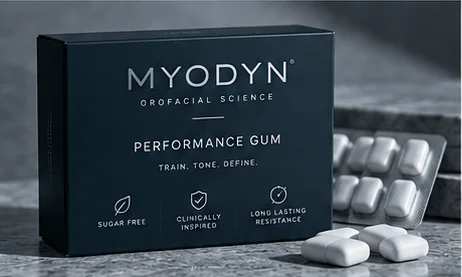 MYODYN dark box with a blister of white gum pieces