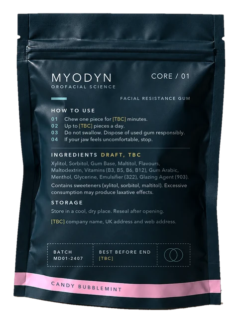 Back of the Candy Bubblemint pouch: ingredients, directions and the Supplied by box for the practice stamp.